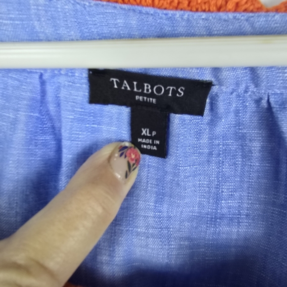NWOT Talbots Linen Cotton Blend Crochet Trim Blue Chambray Like Size XLPetite - Picture 10 of 11